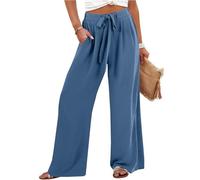 LUNULE Arbeitshose Damen Einfarbig Weite Hose Mit Taschen Leichte Und Luftig Sommerhose Marlene Palazzo High Waist Freizeithose Mode Lässig Strandhose Locker Bequeme