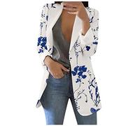LUNULE Blazer Damen Business Outfit Drucken Revers Langarm Jacke Arbeit Büro Open Front Cardigan Freizeit Sakko Mantel Sommer Sommerblazer(Dark Blue,L)