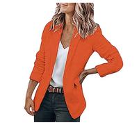 LUNULE Blazer Damen Business Outfit Einfarbig Langarm Knopf Jacke Casual Open Front Cardigan Klassisch Basic Blaser Beige(Orange,L)