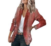 LUNULE Blazer Damen Damen-Mäntel Vintage Blumendruck Knopf Open Front Jacke Casual Langarm Cardigan Arbeit Büro Weiss Pink(Rot,XL)