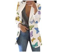 LUNULE Blazer Damen Elegant Casual Drucken Revers Langarm Jacke Arbeit Büro Open Front Cardigan Freizeit Business Sakko Longblazer Sommer Leicht Jacket Dünn Blazerjacke Muster Damenjacke Outwear