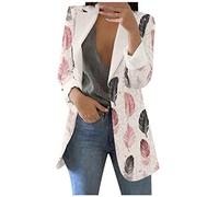 LUNULE Blazer Damen Elegant Schwarz Drucken Revers Langarm Jacke Arbeit Büro Open Front Cardigan Freizeit Business Sakko Beige Kurzblazer(Brown,4XL)