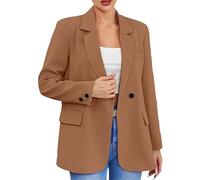 LUNULE Blazer Damen Elegant Trenchcoat Kurz Langarm Arbeit Büro Jacke Einfarbig Open Front Jacket Cardigan Leicht Dünne Sakko Schwarz Weiße(Braun,S)