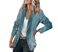 LUNULE Blazer Damen Elegant Vintage Blumendruck Knopf Open Front Jacke Casual Langarm Cardigan Arbeit Büro Sakko Mantel Leicht Dünne Business Jacket Sommer Blazerjacke Longblazer Outwear