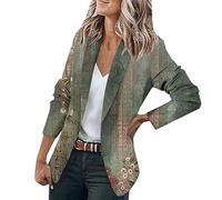 LUNULE Blazer Damen Elegant Vintage Blumendruck Knopf Open Front Jacke Casual Langarm Cardigan Arbeit Büro Sakko Mantel Leicht Dünne Business Jacket Sommer Blazerjacke Longblazer Outwear