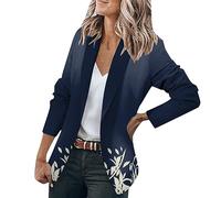 LUNULE Blazer Damen Elegant Vintage Drucken Langarm Knöpfen Jacke Anzug Casual Open Front Jacket Arbeit Büro Jacken Business Sakko Slim Fit Blazerjacke Sommer Leicht Anzugjacke Longblazer