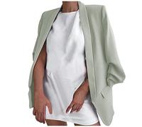 LUNULE Blazer Damen Mantel Einfarbig Langarm Open Front Jacke Anzug Klassisch Business Büro Sakko Oversize Dünn Schwarz Longblazer Sommer(Grau,XL)