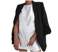 LUNULE Blazer Damen Sommer Weiss Einfarbig Langarm Open Front Jacke Anzug Klassisch Business Büro Sakko Oversize Dünn Sommerjacke(Schwarz,XL)