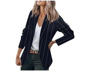 LUNULE Blazer Für Damen Schwarz Gestreiftes Langarm Jacke Anzug Casual Knopf Open Front Jacket Business Beige Weiße(Navy,M)