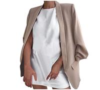 LUNULE Blazer Für Damen Schwarzer Einfarbig Langarm Open Front Jacke Anzug Klassisch Business Büro Sakko Oversize Dünn Beige(Khaki,XL)