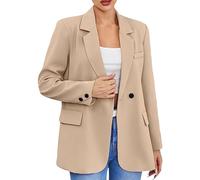 LUNULE Blazer Für Damen Sportlich Elegant Langarm Arbeit Büro Jacke Einfarbig Open Front Jacket Cardigan Leicht Dünne Sakko Leichter Sommerblazer(Khaki,5XL)