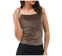 LUNULE Body Damen Kostüme Damen Pullover Spitze Damen Samt Tank Top Sexy Tank Tops Cami Einfarbig Oberteile Summer Ärmellos Weste Square Neck Croptop Party Tanktop Korsett Damen Oberteil Braun L