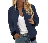 LUNULE Bomberjacke Damen Sommer Jacke Einfarbig Kurz Coat Leicht Luftig Blouson Mit Reißverschluss Casual Jeans Jacken Übergangsjacke(Dark Blue,XL)