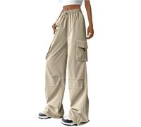 LUNULE Cargohose Damen Wanderhose Y2K Baggy Hosen Herbst Winter Lang Freizeithose Leichte Bequeme Trekkinghose Hohe Taille Weites Bein Sporthose Straight Leg Sweathose Casual Streetwear Outdoorhose