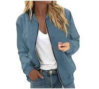 LUNULE Damen Jacke Sommer Motorradjacke Einfarbig Kurz Coat Leicht Luftig Blouson Mit Reißverschluss Casual Sweatshirt Sweatjacke(Light Blue,XXL)