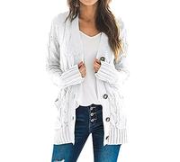 LUNULE , Damen Strickjacke Lang Kimono Strand Einfarbig Langarm Grobstrick Jacke Mit Tasche Leichte Button Down Open Front Sweater Sommerjacke Trachten