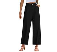 LUNULE Damenmode Sale, Sommerhosen Damen Sportanzug Damen Einfarbig Palazzo Hose Hohe Taille Business Hosen Mit Taschen Elegant Anzughose Damen Cargohosen Hosenrock Damen Sommer Lang(Schwarz,XL)