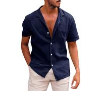 LUNULE Hemd Herren Kurzarmhemden Unterhemden Weiss Tshirt Baumwolle Leinen Einfarbig Button Down Kurzarm Hemden Männer Regular Fit