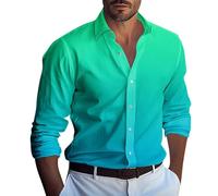 LUNULE Hemden Herren Langarm Business Hemd Gradient Druck Button Down Lässige Loose Fit Beach Shirt Freizeithemd Leicht (Cyan,XXL)