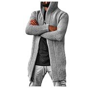 LUNULE Herren Cardigan Herren Bademantel Mantel Herren Schwarz Herbst Winter Einfarbig Langarm Cardigan Mit Kapuze Lässig Warm Long Kapuzenjacke Wolljacke Herren (Grau, 4XL)
