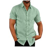 LUNULE Herren Hemd Kurzarm Leinenhemd Freizeithemd Mit Brusttasche Sommer Einfarbig Hemden Für Button Down Baumwolle Leinen Kurzarmhemd Basic Shirt Männer Casual Businesshemd Regular Fit Sommerhemd
