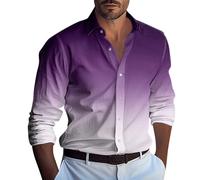 LUNULE Herren Hemd Langarm Funktionsshirt Gradient Druck Button Down Hemden Lässige Loose Fit Beach Shirt Freizeithemd Leicht Bügelfrei (Light Purple,3XL)