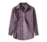 LUNULE Herren Hemd Langarm Weiss Einfarbig Cord Button Down Hemden Mit Taschen Casual Locker Freizeithemd Leicht Basic Weißes Langarmshirt