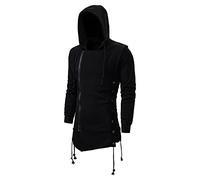 LUNULE Herren Hoodie Assassins Creed Side Schnür Gothic Kapuzenpullover Herbst und Winter einfarbig Punk-Mäntel Lange Kapuzensweatjacke Vintage Kapuzenjacke Zipper Sweatshirt mit Kapuze Sweatjacke