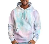 LUNULE Herren Hoodie Rollkragenpullover Batik Druck Langarm Pullover Mit Kapuze Unisex Basic Hoody Kapuzenpullover Zip Y2K Kleid(Cyan,XL)