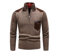 LUNULE Herren Strickpullover Stehkragen Troyer Polo Shirt mit Viertelreißverschluss Feinstrike Pullover mit Tasche Pulli Winter Outdoor Übergangspullover Thermo Tops Freizeit Baselayer Unterhemd
