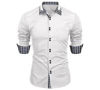 LUNULE HerrenLangarmshirt Herren Trachtenhemd Kariert Muster Button Down Hemden Mit Taschen Slim Fit Businesshemd Casual Leicht Hemd Schwarz
