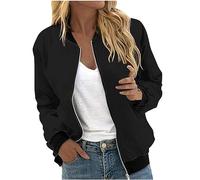 LUNULE Jacke Damen Blouson Einfarbig Kurz Coat Leicht Luftig Mit Reißverschluss Casual Kurze Jeansjacke Bomberjacke Sommer(Black,XL)