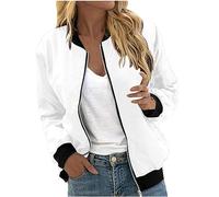 LUNULE Jacke Damen Lederjacke Schwarz Einfarbig Langarm Kurz Coat Sommerjacke Mit Reißverschluss Leichte Blouson Shirtjacke(Weiß,XL)