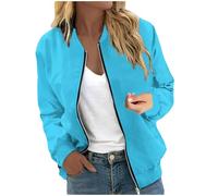 LUNULE Jacke Damen Sommer Bikerjacke Backprint Langarm Coat Mit Reißverschluss Leichte Blouson College Dünne Hemdjacke Glitzer(Blau,XL)