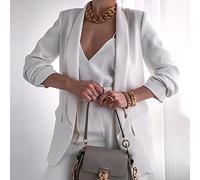 LUNULE Jacke Damen Sommer Damen-Mäntel Einfarbig Langarm Open Front Anzug Klassisch Business Büro Sakko Oversize Dünn Blazer Frühling Jacken Für(Weiß,XXL)