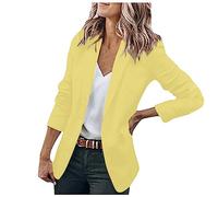 LUNULE Jacke Damen Sommer Frühling Einfarbig Langarm Knopf Casual Open Front Cardigan Klassisch Basic Beerdigung Kleidung Anzug(Yellow,3XL)