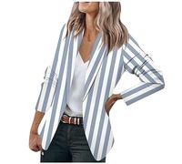 LUNULE Jacke Damen Sommer Gestreiftes Langarm Anzug Casual Knopf Open Front Jacket Business Blazer Leicht Leichter Sommerblazer(Dark Blue,L)