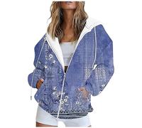 LUNULE Jacke Damen Sommer Strickjacke Blumenmuster Langarm Hoodie Kapuzenpullover Mit Reißverschluss Casual Basic Leichte Sweatjacke