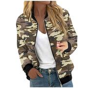 LUNULE Jacke Damen Sommer Sweatshirts Für Camouflage Drucken Langarm Outwear Zip Up Sweatjacke Blouson Fliegerjacke Steppjacke Leicht (Khaki,S)