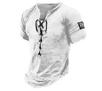 LUNULE Kompressionsshirt Herren Westernhemd Herren Hemd Slim Fit Herren MäNner Mittelalter Retro SchnüRen Henley Shirt V-Ausschnitt Kurzarm Vintage Casual Tshirts Sommer Outdoor Tshirt Weiß Herren