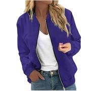 LUNULE Leichte Sommerjacke Damen 3 In 1 Jacke Backprint Langarm Coat Mit Reißverschluss Blouson College Dünne(Dark Purple,L)