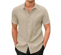 LUNULE Leinenhemd Herren Kurzarm Männer Einfarbig Baumwolle Leinen Hemd Casual Regular Fit Freizeithemd Leicht Luftig Button Down Kurzarmhemd Dünne Basic Strandhemd Sommer Mode Lässige Herrenhemden