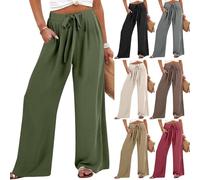 LUNULE Leinenhose Damen Sommer Weite Hose Mit Taschen Leichte Und Luftig Sommerhose Marlene Palazzo High Waist Freizeithose Mode Lässig Strandhose Locker Bequeme