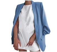 LUNULE Longblazer Damen Blazer Einfarbig Langarm Open Front Jacke Anzug Klassisch Business Büro Sakko Oversize Dünn Jacken(Hellblau,XL)