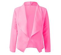 LUNULE Longblazer Damen Blazer Sommer Einfarbig Langarm Open Front Jacke Slim Fit Arbeit Büro Sakko Klassisch Business Weiße(Rosa,XL)