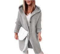LUNULE Longtops Damen Lang Cardigan Sweatjacke Mit Kapuze Wollpullover Einfarbig Langarm Grobstrick Hoodie Jacke Herbst Winter Strick Dünne
