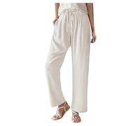 LUNULE Outlet Angebote, Leinenhose Damen Leinenhose Damen Sommer 7/8 Einfarbig Palazzo Hose Mit Kordelzug Und Taschen Straight High Waist Bein Hose Radlerhose Damen Pumphose Damen Sommer(Weiß,M)
