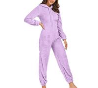 LUNULE Overall Damen Elegant Winter Kuschelig Teddyfleece Jumpsuits Warm Plüsch Einteiler Onesie Hosenanzug Flauschig Hausanzug Bequemes Homewear Schlafanzug Mit Kapuze Casual Spielanzug Strampler
