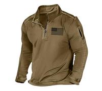 LUNULE Poloshirt Herren Sports & Outdoor Clothing Trainingsshirt Herren MäNner Usa Flagge Gedruckt T-Shirt Stehkragen Langen ÄRmeln Shirt Mit ReißVerschluss Herbst Herrensweatshirt (Khaki, XL)