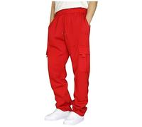 LUNULE Sale Angebote, Freizeithose Herren Leichte Sommerhose Herren Regular Fit Lang Cargo Hosen Mit 4 Tasche Männer Einfarbig Baggy Hose Sweathose Herren Breite Hosen Herren(Red,3XL)
